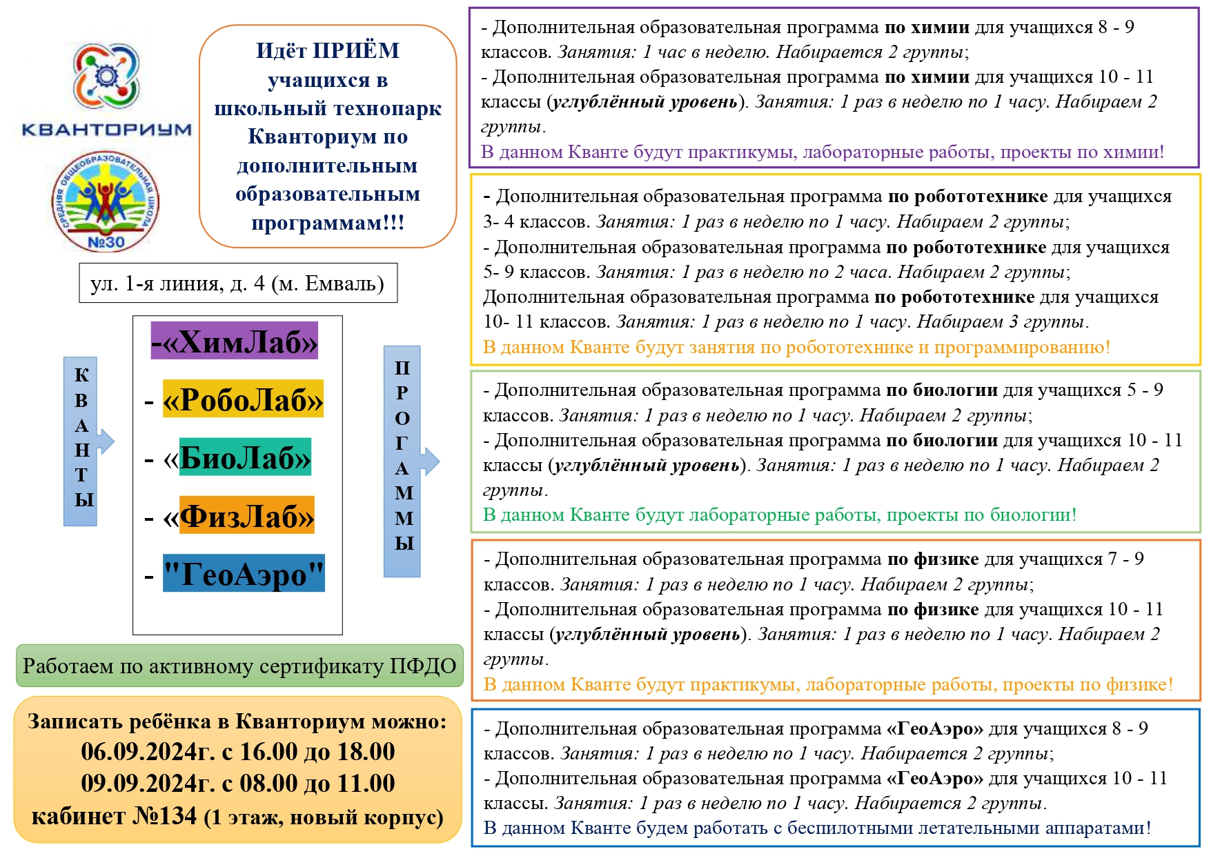 Кванториум: приём заявок на обучение в Кванториуме.